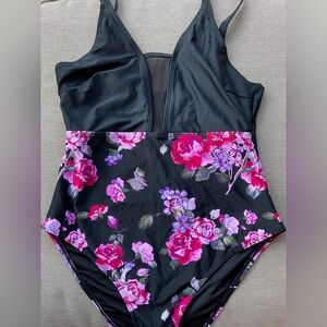 Cupshe Black and Pink Floral One Piece Swimsuit
